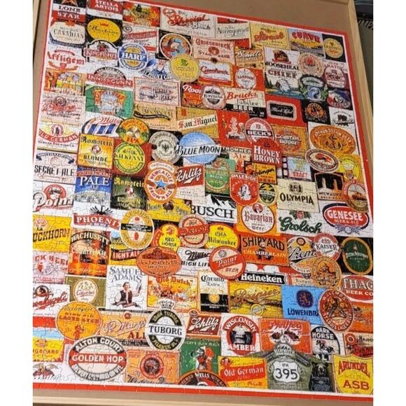 White Mountain Jigsaw Puzzle Cheers! 1000 Pieces Beer Labels Complete - Picture 3 of 7